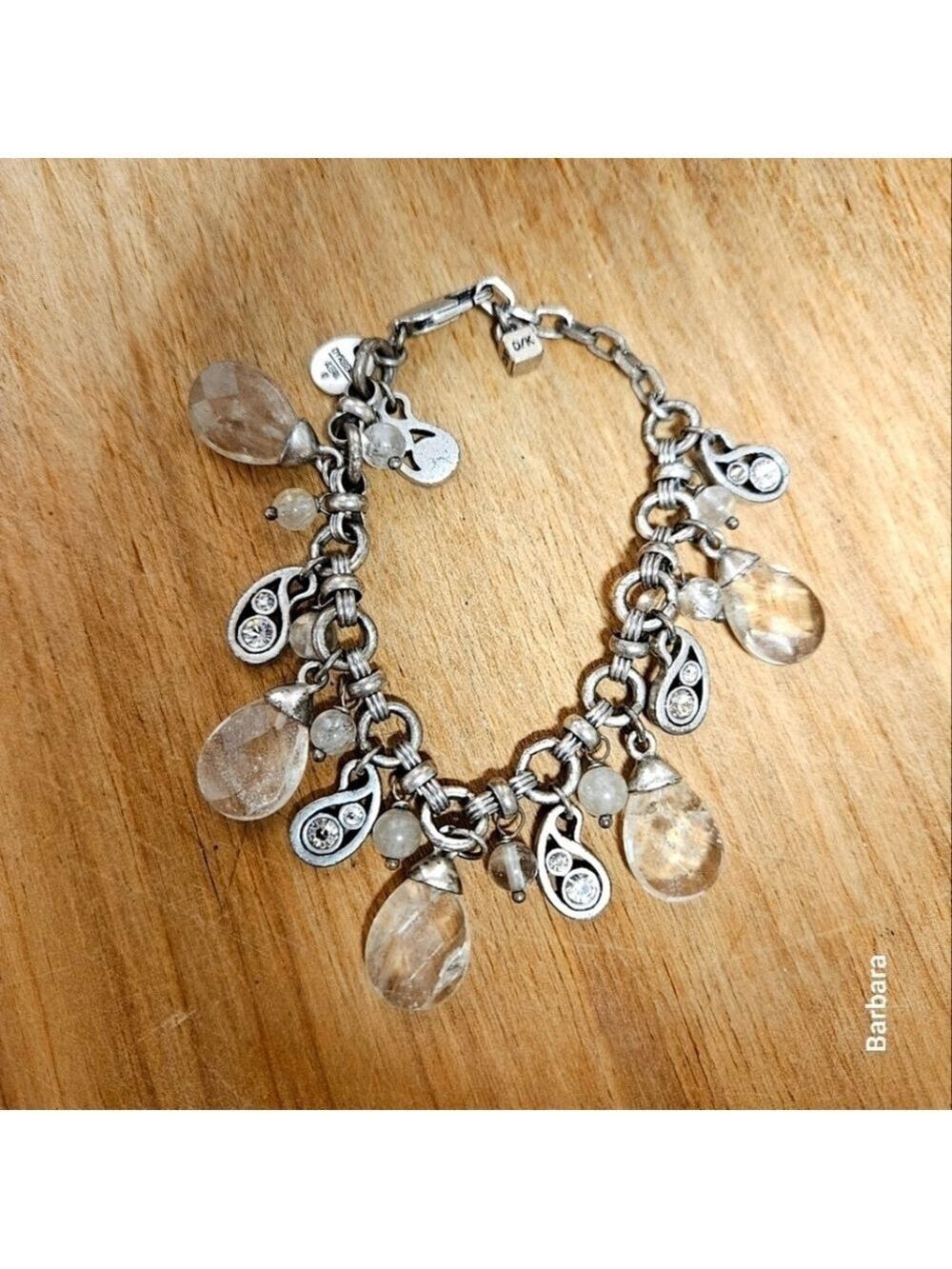 Vintage Dyrberg-Kern Silver Rock Crystal & Rhinestone Bobble Charm Bracelet